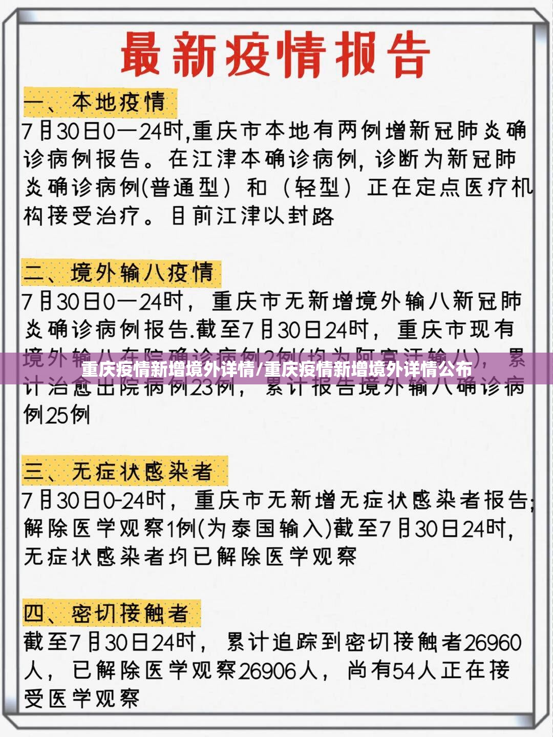重庆疫情新增境外详情/重庆疫情新增境外详情公布