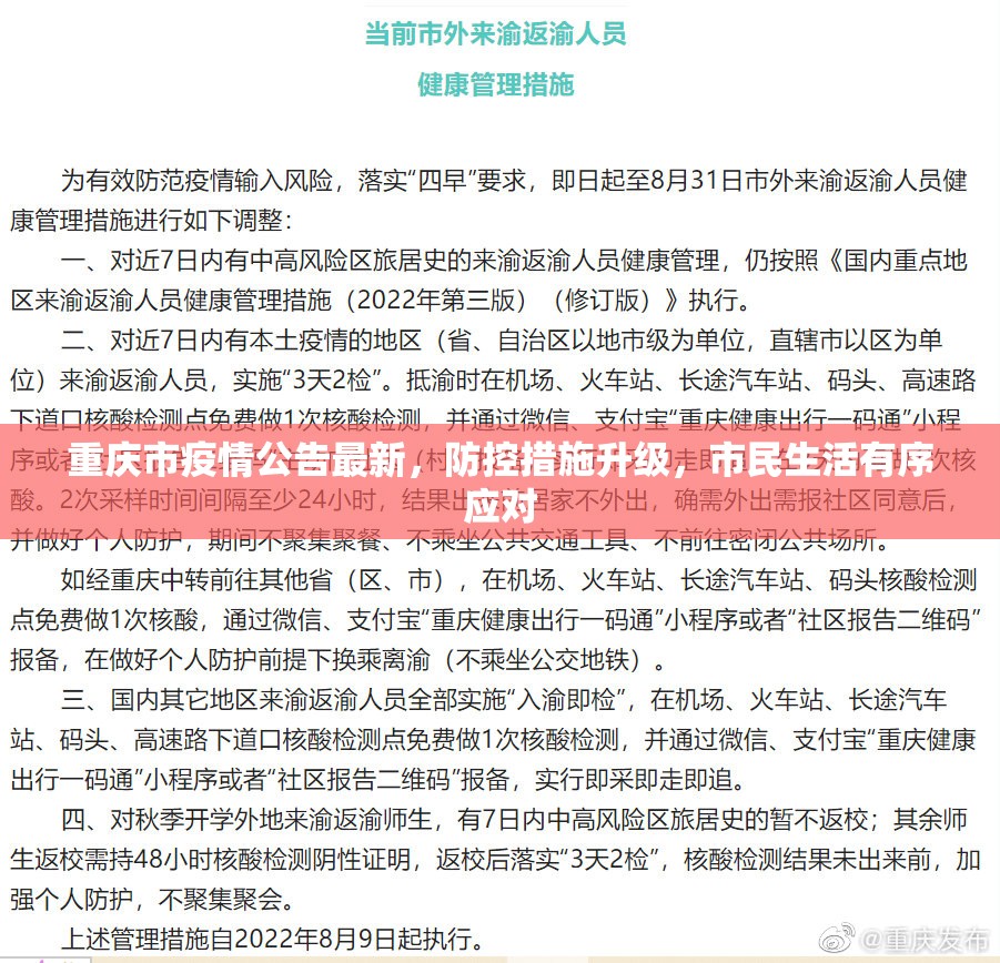 重庆市疫情公告最新，防控措施升级，市民生活有序应对