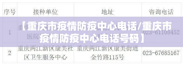【重庆市疫情防疫中心电话/重庆市疫情防疫中心电话号码】