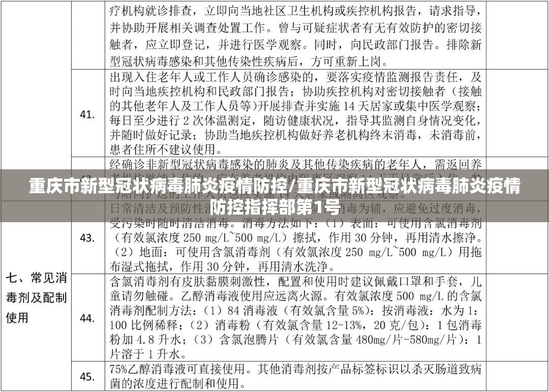 重庆市新型冠状病毒肺炎疫情防控/重庆市新型冠状病毒肺炎疫情防控指挥部第1号