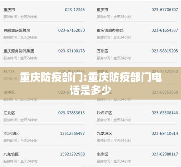 重庆防疫部门:重庆防疫部门电话是多少