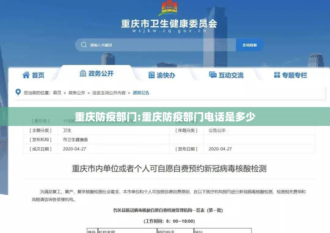 重庆防疫部门:重庆防疫部门电话是多少